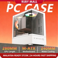 PC Case Gaming M-ATX Tempered Glass Gaming PC Case with Side Panel 3 RGB Fans White/Black