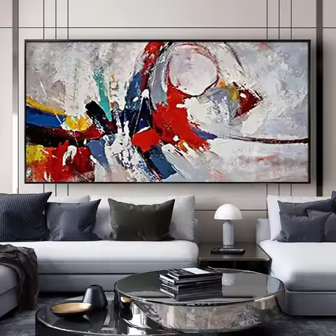Modern Abstract Oil Painting Handmade Fashion Canvas Poster for Living Room Decoration Color Line Wa