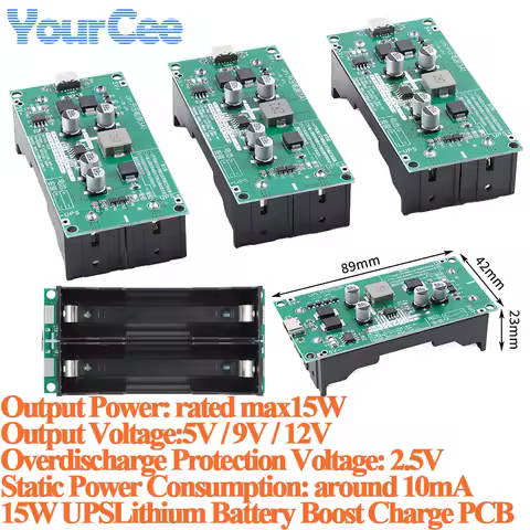 15W 3A UPS 18650 Lithium Battery Boost Step Up Charging Board 5V 9V 12V UPS Uninterruptible Power Su