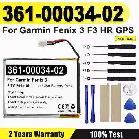 Replacement Watch Battery 361-00034-02 For Garmin Fenix 3 Fenix3 F3 HR GPS Sports Watch 290mAh + Fre