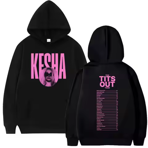Singer Kesha The Tits Out Tour 2025 New Hoodie Men Women Vintage Long Sleeve Oversized Sweatshirt Ca