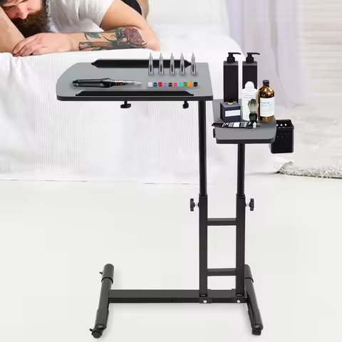 Tattoo Workbench with Adjustable Height, Rolling Cart with Locking Wheels & Dual Tabletop, 27.5LBS C