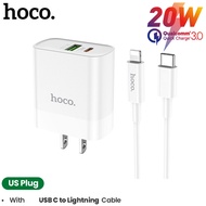 HOCO Quick Charge QC 3.0 USB 20W เครื่องชาร์จติดผนัง Type-C To Lightning PD สำหรับ Iphone12 Series Fast ชาร์จอะแดปเตอร์ไฟฟ้าสำหรับ iPhone 12 Iphone 12 Pro Max iPad