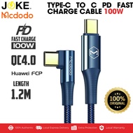 Mcdodo Type C to Type C PD QC 4.0 100W 5A Quick Charge Cable CA-8320 1.2m 90 Degree Compatible For Android Macbook