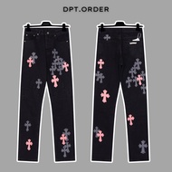 (Best quality) Chrome Hearts Checked Cross Patch Jeans - Black