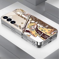 Demon Slayer Zenitsu Tanjiro 09 Luxury Plated Frame Glass Phone Case For Samsung Galaxy S22 S23 S24 