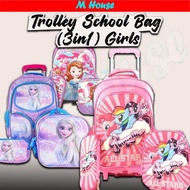 ✴♟ Primary School Bag/ Trolley Bag/ 6Wheels/ 3 In 1 Set Girls Beg Sekolah Roda Perempuan