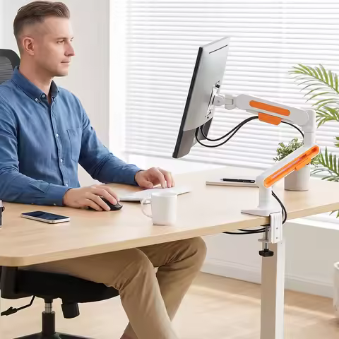 17-40 Inch Monitor Tension Arm with Clamp and Grommet Base Adjustable Monitor Mount for Home Office 