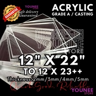 12 x 22 inches to 23++ inches acrylic sheet with 2mm, 3mm 4mm and 5mm / transparent akrilik