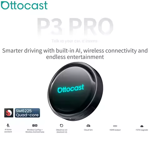 OTTOCAST P3 Pro Video Box Wireless Carplay Android Auto Aadapter 8GB 128GB Ai Voice QCM 6225 HDMI Ou