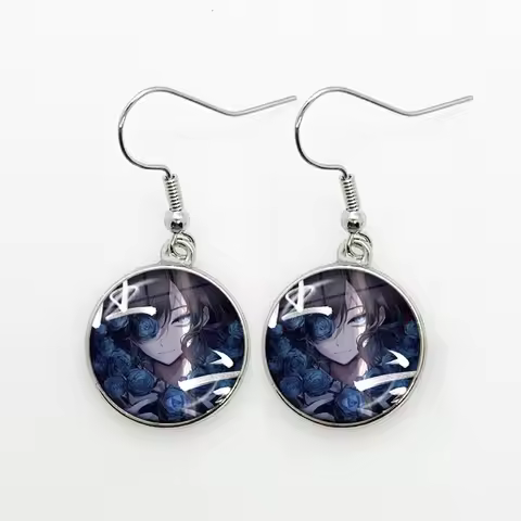 Ado Kyogen X Uta I Love Ado Drop Earrings Cute Cartoon Glass Cabochon Dangle Earring Jewelry Accesso