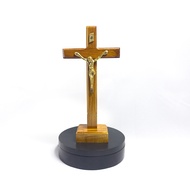 (SDKK 20 cm - CKM) 20 cm Brass Corpus Sitting Cross Catholic Table Cross Teak Wood Cross/ Brass Corp