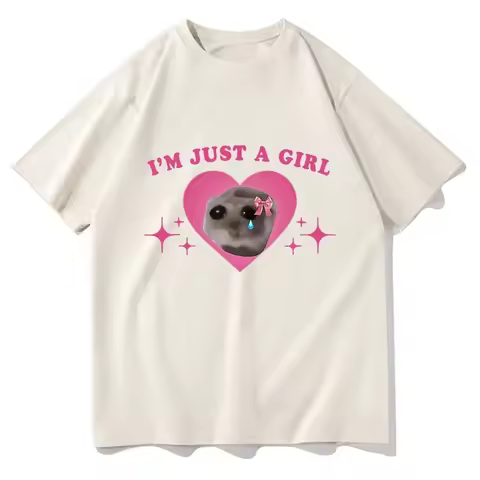Sad Hamster Meme Im Just A Girl Printing T Shirts Women Harajuku Aesthetic Tshirt Casual Streetwear 