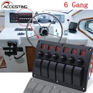 6 Groups Boat Rocker Switch Panel Marine Switch Panel Waterproof Marine Toggle Switch 12V Aluminum P
