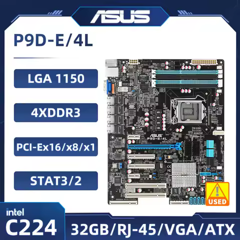 ASUS P9D-E/4L Servers Motherboard LGA 1150 Intel C224 DDR3 32GB support Xeon E3-1200 v3 1×PCI-E X16 