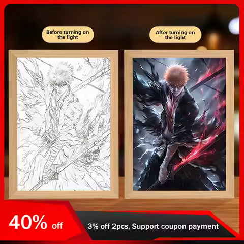 22cm/8.66in 3D Bleach Light Painting Kurosaki Ichigo Anime Figures Peripherals Night Ornaments Toys 