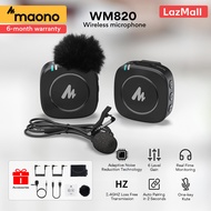 MAONO WM820 2.4G wireless microphone Lavalier microphone Monitor function Ultra-lightweight portable microphone Built-in microphone and clip-on lapel microphone for video blogs YouTube camera phones tablets Gopro