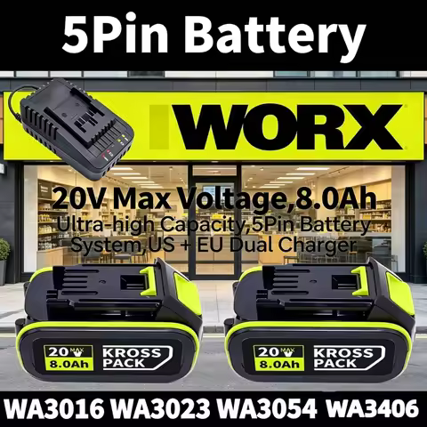 Authentic WORX 20V Battery 8.0Ah with LED Indicator for WU279 WU182 WU690 WU380S WU231 WU533 WU056 W