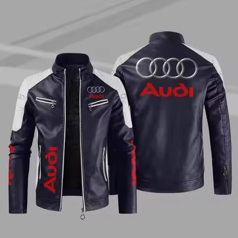 Winter Cotton-padded Jacket PU Leather Motorcycle Jacket For Audi A1 A3 8V A4 B8 B9 A5 A6 C7 A7 A8 Q