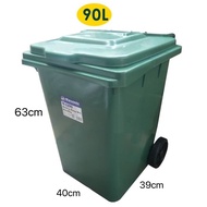 MAXONIC Heavy Duty 90L Green Plastic Dustbin With Wheels/Big Garbage Trash Recycle Bin/Tong Sampah H