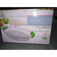 Gorme Vetro - Oval with divider with silicon green handle (Serving Bowl)
