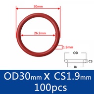Fasteners Red ORING 100pcs đường kính 6mm-30mm thicknes 1.9mm bền vmq cao su silicon mối đệm nối bít