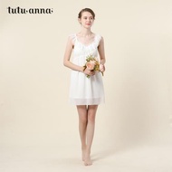 tutuanna吊帶睡衣女 春夏純色雪紡蕾絲吊帶裙帶罩杯可居家可外穿
