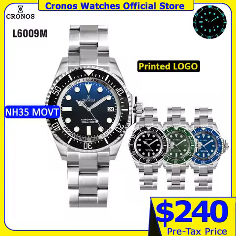 Cronos Automatic Diving Watch Stainless Steel 2000 Meters Water Resistance Professional Diver NH35 L