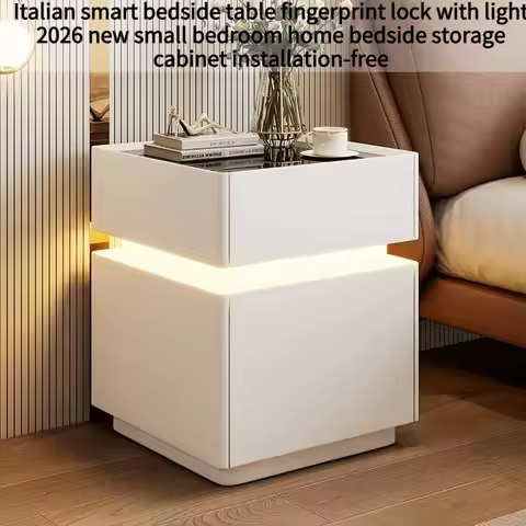 White Nordic Smart Bedside Table Drawers Italian Office Smart Nightstand Narrow Space Saving Table D