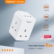 TESSAN - 6 in 1 Multi Plug Adapter with USB Type C Wall Plug Socket Power Extension Charger