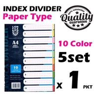A4 Index Divider 10 Colour Filling Separator Paper Type 5set 50pcs