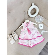 N97 Set bộ quần áo trung thu cổ tàu sát nách kèm dây khánh cho bé gái