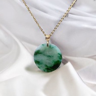 冰飄花翡翠無事圓牌吊飾18K金鑲嵌墜頭 | 天然緬甸A貨翡翠 | 送禮