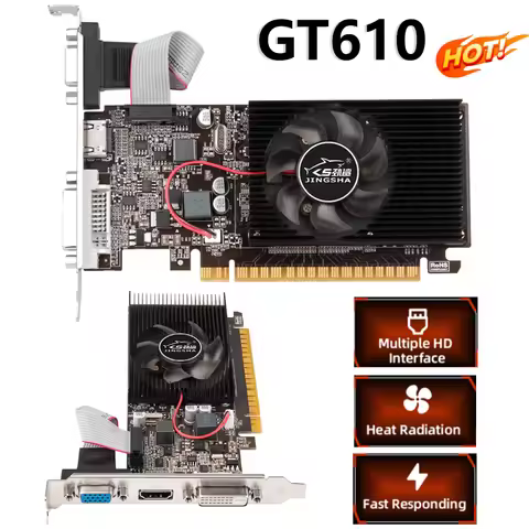 GT610 GPU Graphics Card 1/2GB PCIE X16 2.0 NVIDIA GeForce GT 610 DDR3 Graphics Card VGA HD DVI 64Bit