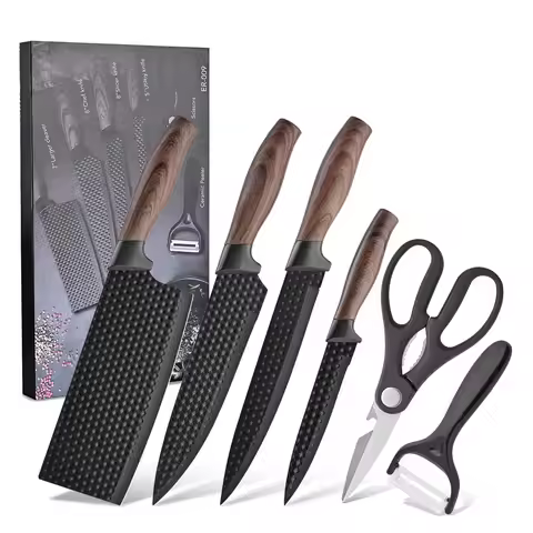 6-piece professional kitchen knife set, knife set, stainless steel knife and scissors set, essential
