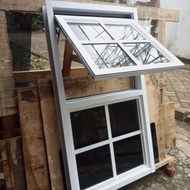 kusen jendela aluminium 1 set lengkap ukuran LxT 80x120 ornamen