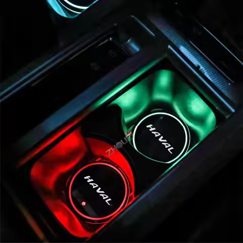 2pcs Luminous Car Cup Coaster Holder Car Led Atmosphere Light Logo Lamp For Haval Great Wall H6 F7 F