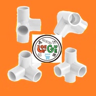 4 Way PVC fitting konektor side tee elbow pipa pvc 4 cabang arah warna Putih & abu-abu ukuran 1/2 3/