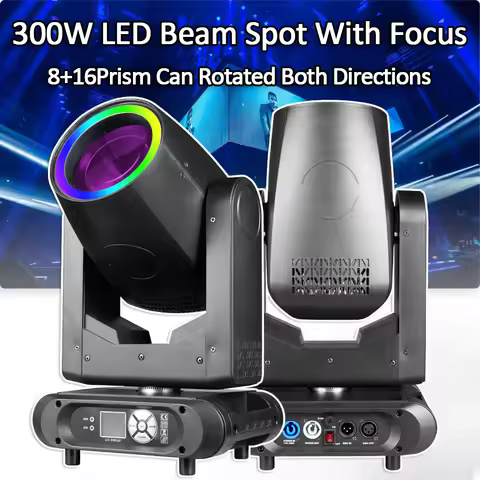 NEW 300W LED Beam Moving Head Light 8+16 Prism Gobo DMX Stage Lighting Wtih Focus Frost Rainbow Effe