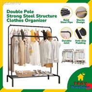 [readystock]☜✽Single Double Pole Steel Rack Rak Pakaian Besi Rak Baju Penyidai Pakaian Ampaian Laundry Clothes Rack Hang