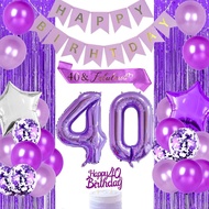 40th Birthday Decorations for Women Purple Number 40 Balloon Happy 40th Birthday Cake Topper Banner 