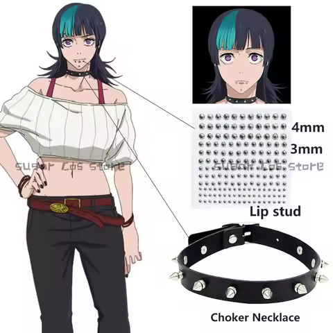 Anime Kirara Hoshi Cosplay Prop PU leather Choker Necklace Silver-plated Lip Stud For Kinji Hakari H