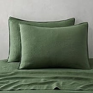ATLINIA Linen Pillow Cases Queen Sham - 20 x 30 Inch Bed Pillow Protector Cover Set of 2 Bedding Cooling Neutral Pillowcase Shams Green