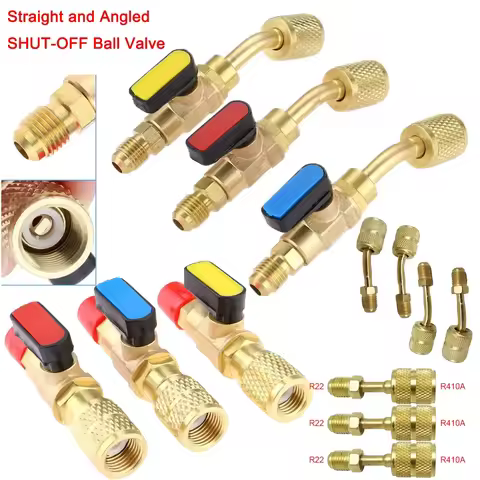Angled Compact Ball Valve 1/4 Inch SAE, Air Conditioning Refrigerant R410A R134A Shut Valve,3PCS R41