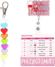 4PCS Phlebotomy Badge Reel Kit,Order of Draw Badge Card with Bling Acrylic Patch,Nurse Accessories f