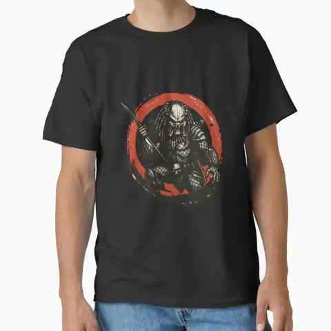 Predator Warrior with Spear Sci-Fi Hunter Vintage Horro Movie Alien Yautja Monster gift T shirt Larg