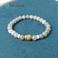 Vòng tay Ngọc Cẩm Thạch dầu size hạt 7.6 li phối charm vàng xi đức Phật Tổ an lạc bình an | Hoa Minh