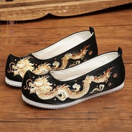 Men's Embroidered Shoes Old Beijing Cloth Shoes Men's Dragon Phoenix Wedding Shoes Black Hanfu Shoes