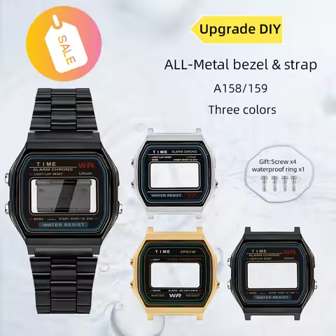 A159/158A All metal Mod Kit Case Bezel for F91 Casio 593 a158WE Case Stainless Steel Strap A168 beze