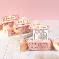 4Sets Rose Gold Surprise Money Pull Pouch Kit, DIY Birthday Paper Money Box With Candy Pull Out Feat